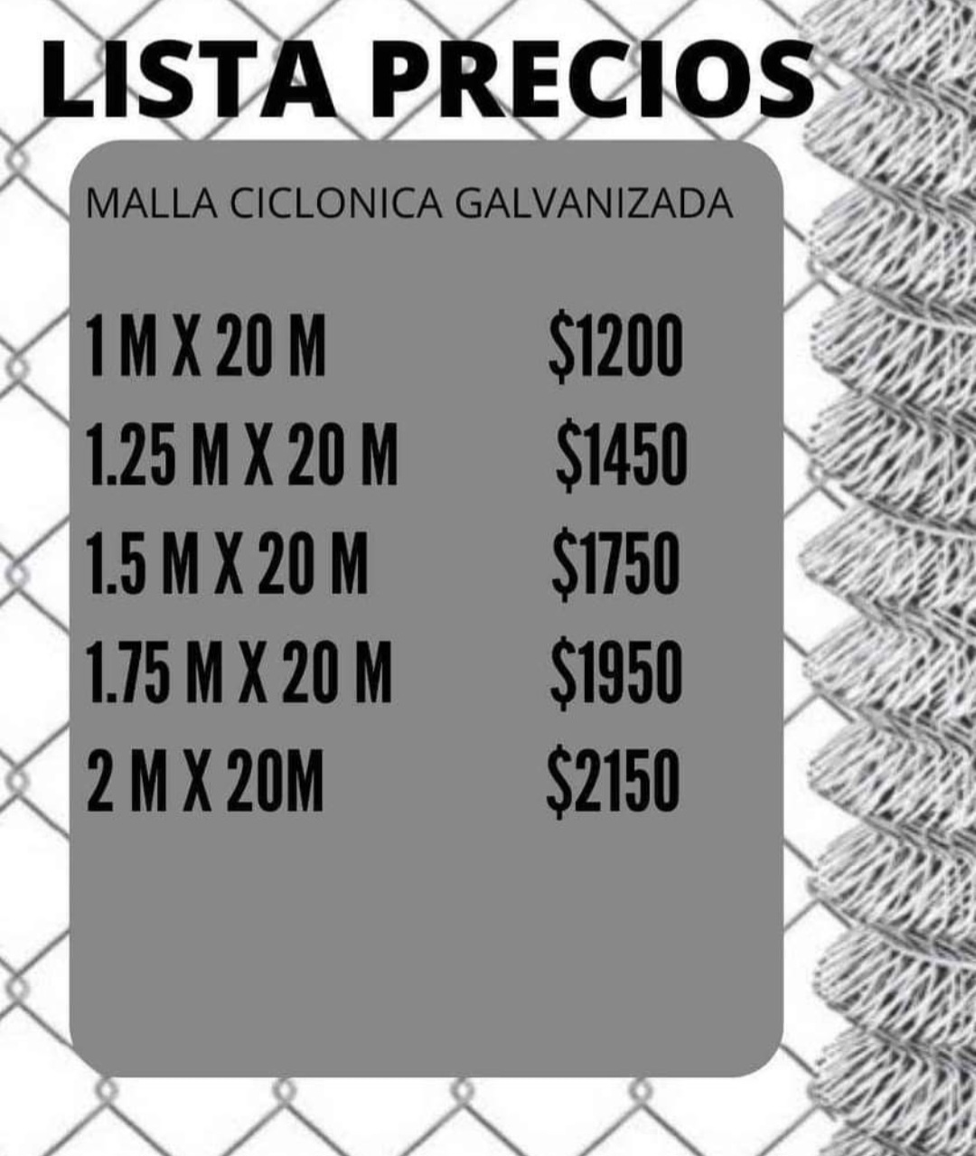 MALLA CICLONICA DESDE 1 M ALTO HASTA 2 M